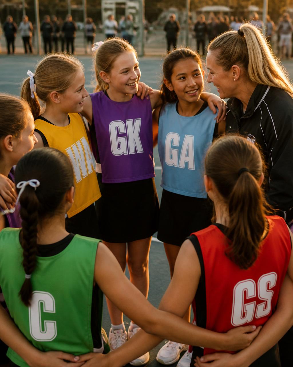Junior players gathered with their coach before a game